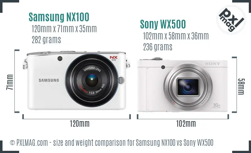 Samsung NX100 vs Sony WX500 size comparison