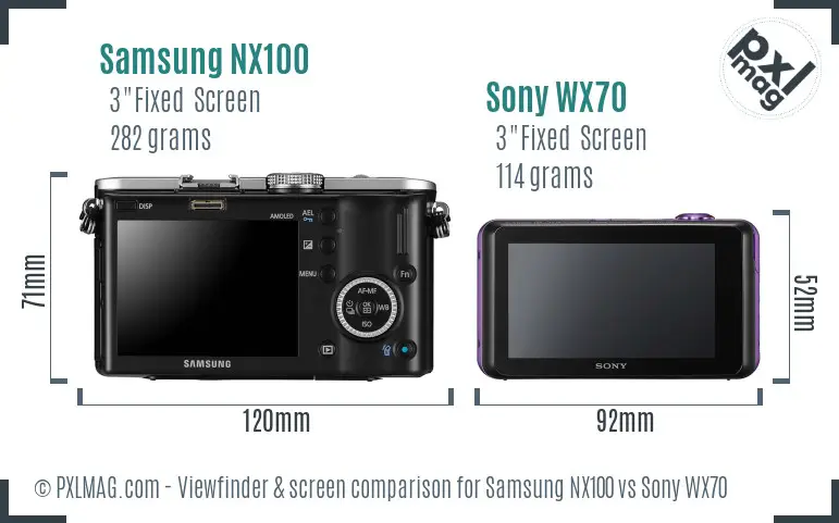 Samsung NX100 vs Sony WX70 Screen and Viewfinder comparison