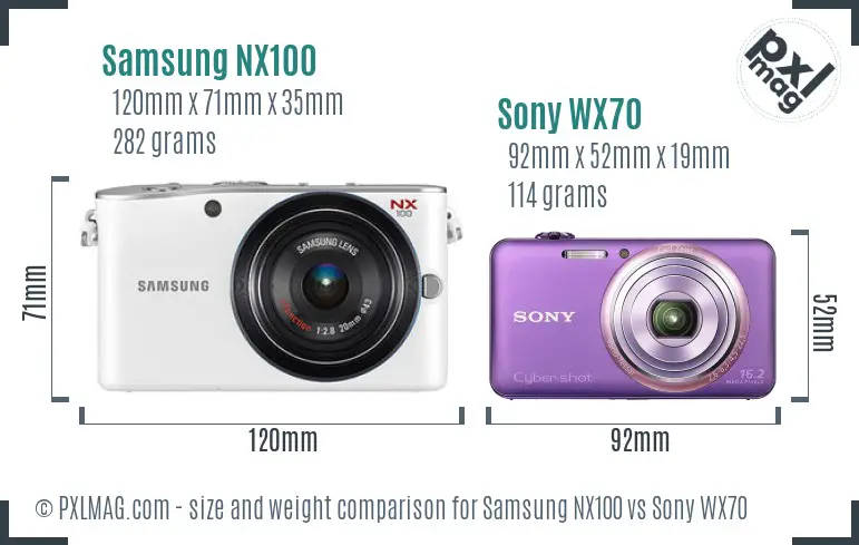 Samsung NX100 vs Sony WX70 size comparison