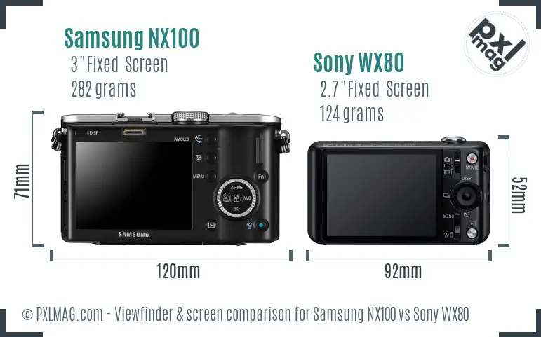 Samsung NX100 vs Sony WX80 Screen and Viewfinder comparison