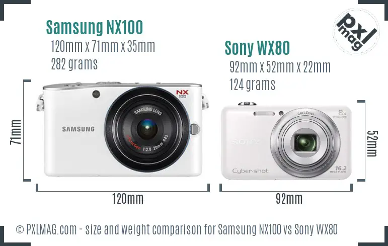 Samsung NX100 vs Sony WX80 size comparison