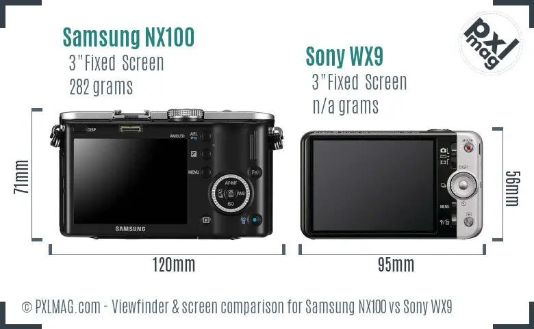 Samsung NX100 vs Sony WX9 Screen and Viewfinder comparison