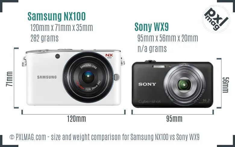 Samsung NX100 vs Sony WX9 size comparison