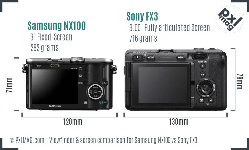 Samsung NX100 vs Sony FX3 Screen and Viewfinder comparison