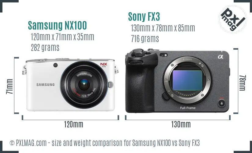 Samsung NX100 vs Sony FX3 size comparison