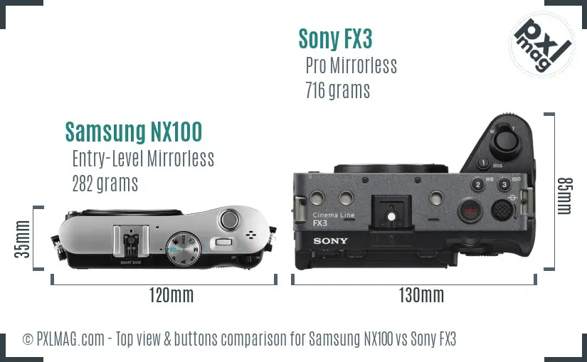 Samsung NX100 vs Sony FX3 top view buttons comparison