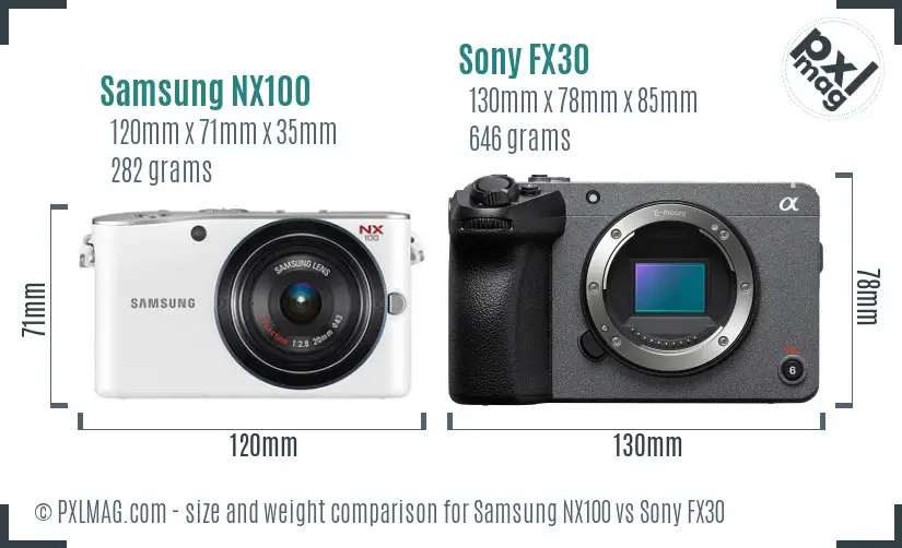 Samsung NX100 vs Sony FX30 size comparison