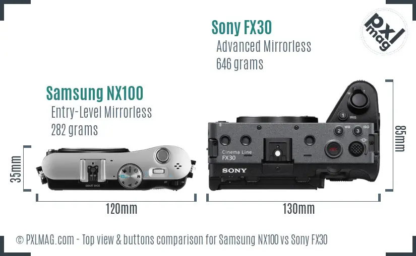 Samsung NX100 vs Sony FX30 top view buttons comparison