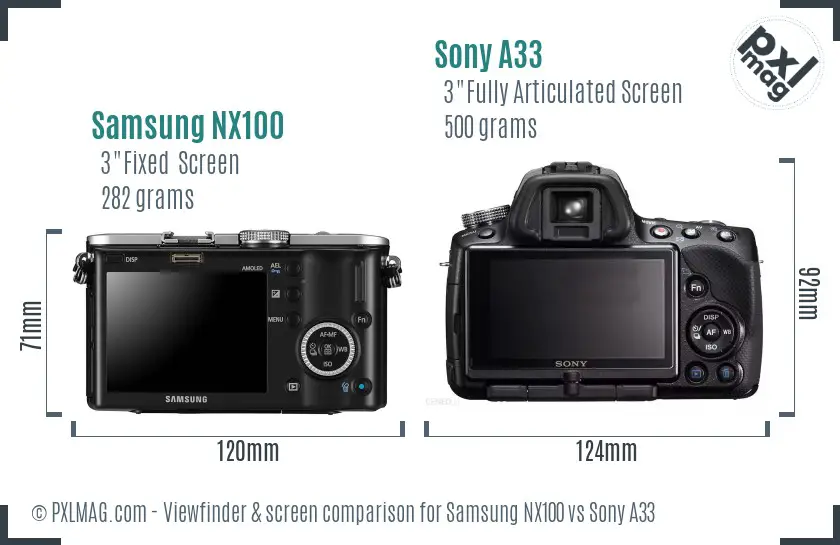 Samsung NX100 vs Sony A33 Screen and Viewfinder comparison