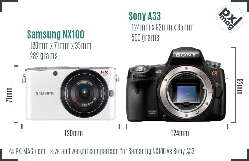 Samsung NX100 vs Sony A33 size comparison