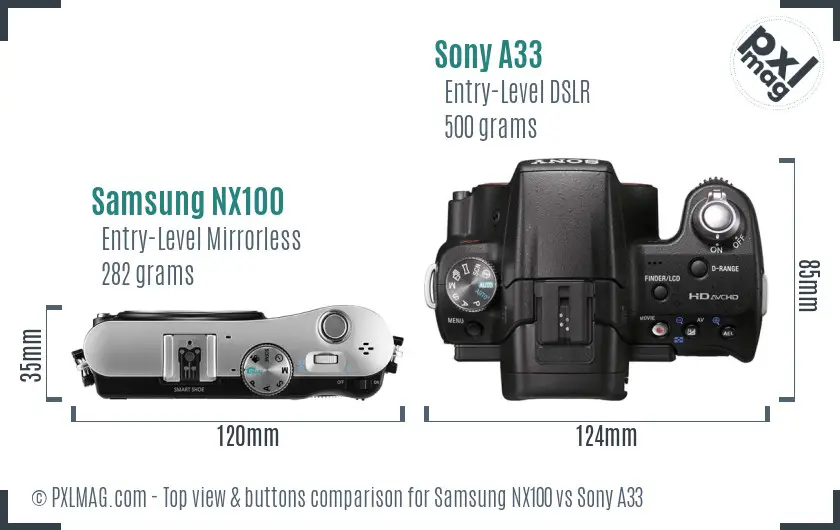 Samsung NX100 vs Sony A33 top view buttons comparison