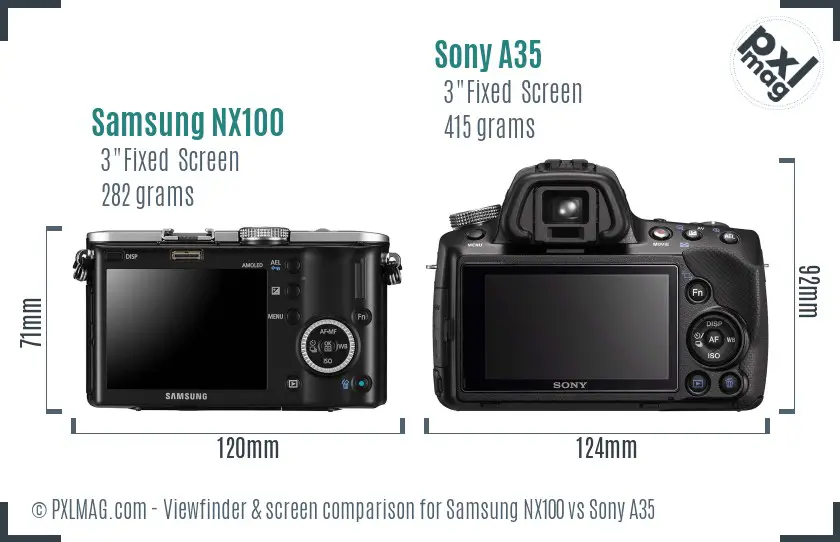 Samsung NX100 vs Sony A35 Screen and Viewfinder comparison