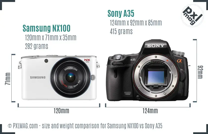 Samsung NX100 vs Sony A35 size comparison