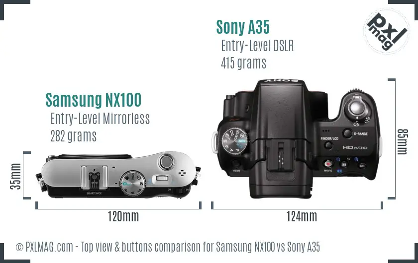 Samsung NX100 vs Sony A35 top view buttons comparison