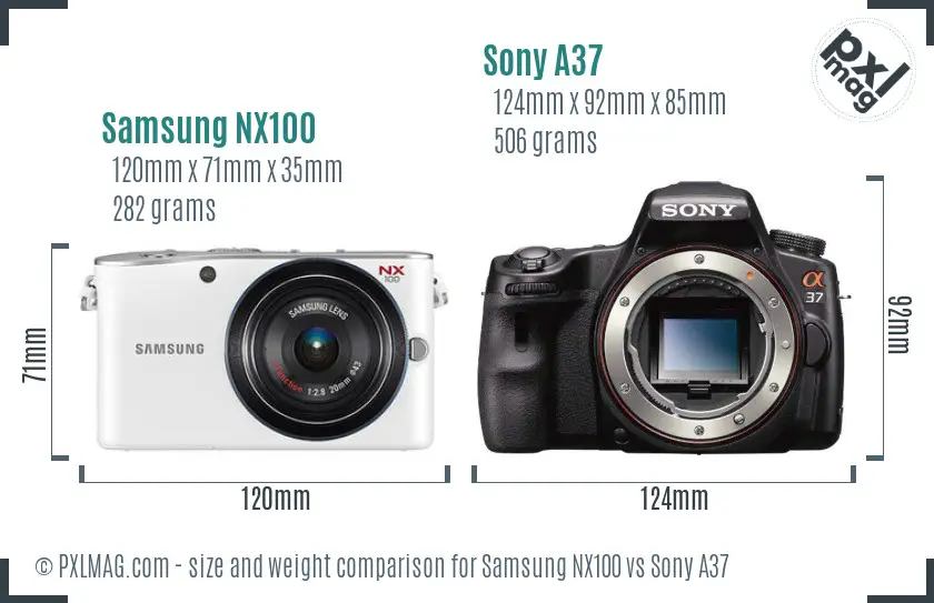 Samsung NX100 vs Sony A37 size comparison