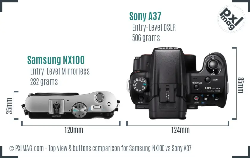 Samsung NX100 vs Sony A37 top view buttons comparison