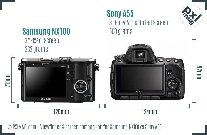 Samsung NX100 vs Sony A55 Screen and Viewfinder comparison