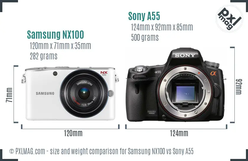 Samsung NX100 vs Sony A55 size comparison