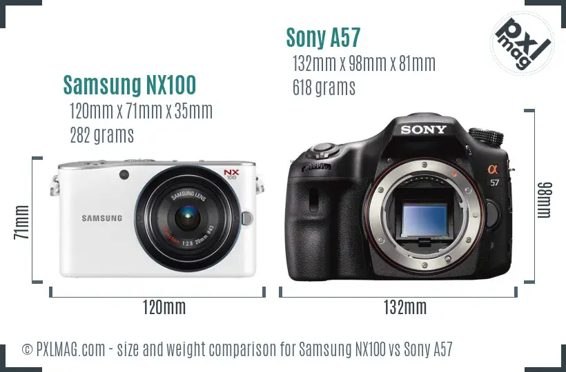 Samsung NX100 vs Sony A57 size comparison