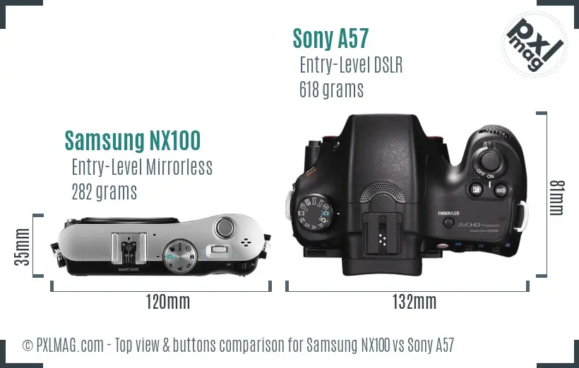 Samsung NX100 vs Sony A57 top view buttons comparison