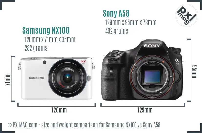 Samsung NX100 vs Sony A58 size comparison