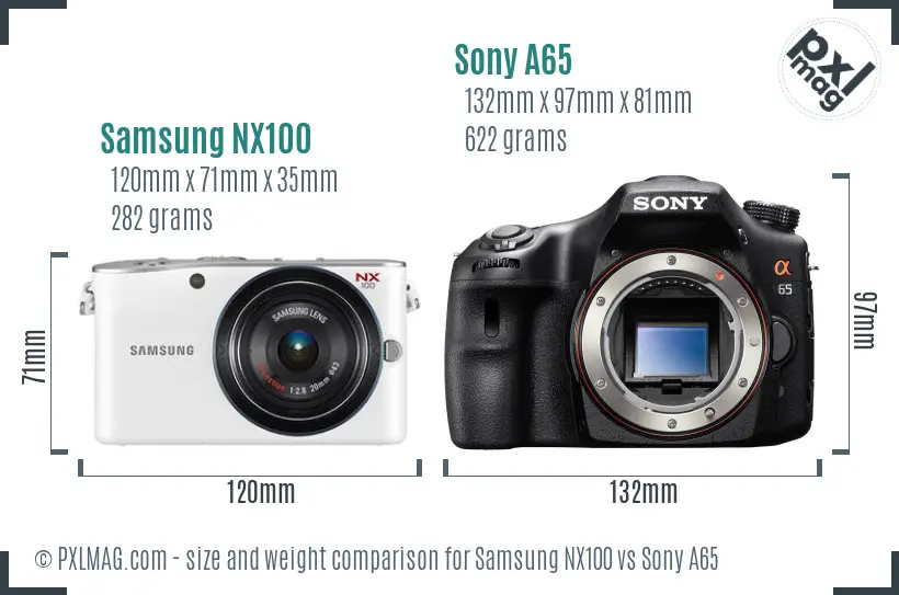 Samsung NX100 vs Sony A65 size comparison