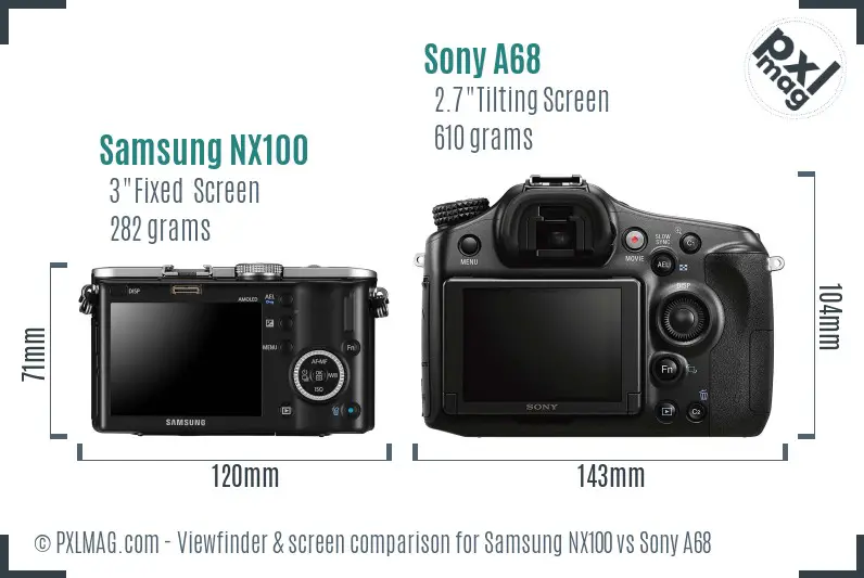 Samsung NX100 vs Sony A68 Screen and Viewfinder comparison