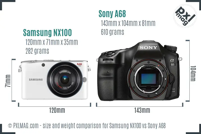 Samsung NX100 vs Sony A68 size comparison