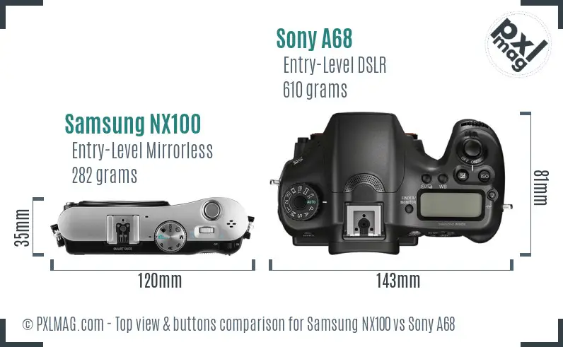 Samsung NX100 vs Sony A68 top view buttons comparison