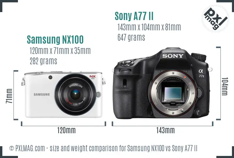 Samsung NX100 vs Sony A77 II size comparison