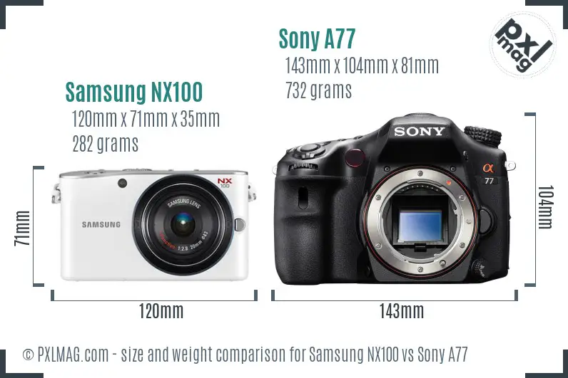Samsung NX100 vs Sony A77 size comparison