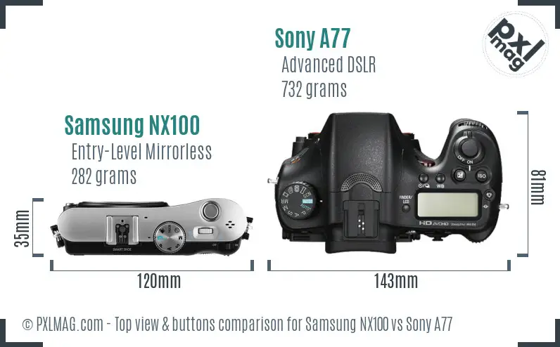 Samsung NX100 vs Sony A77 top view buttons comparison