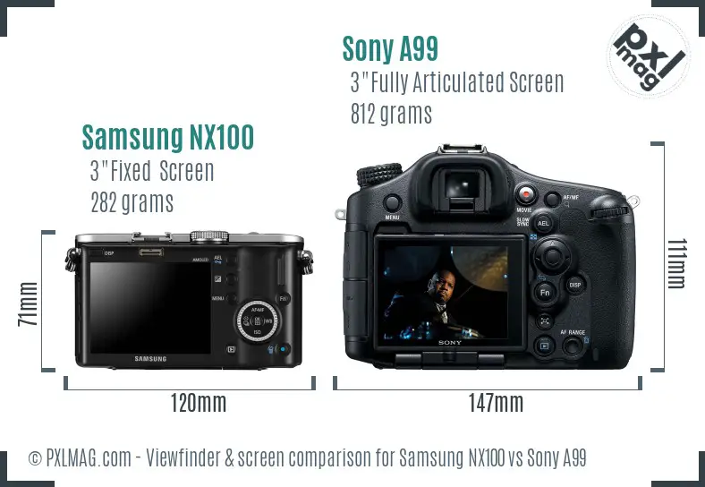 Samsung NX100 vs Sony A99 Screen and Viewfinder comparison