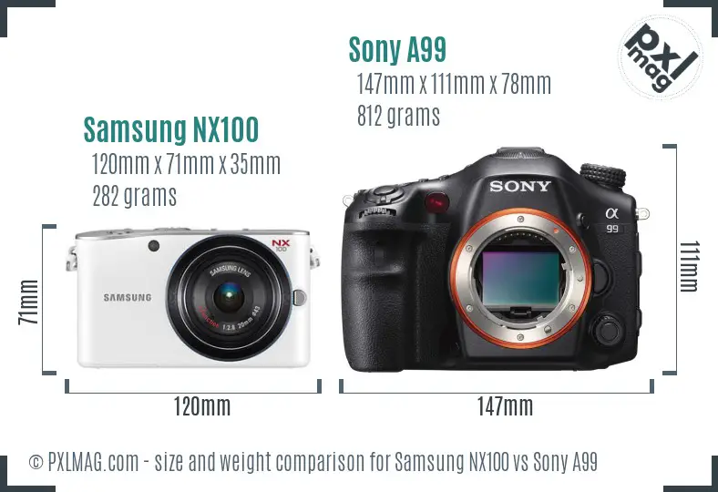Samsung NX100 vs Sony A99 size comparison