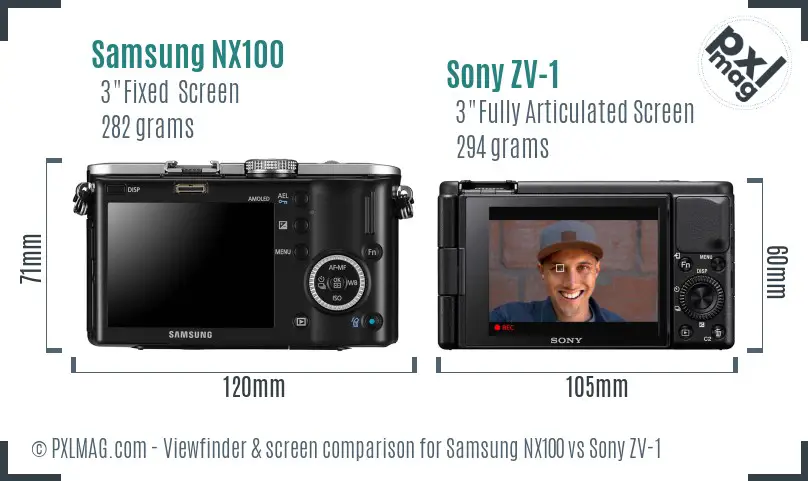Samsung NX100 vs Sony ZV-1 Screen and Viewfinder comparison