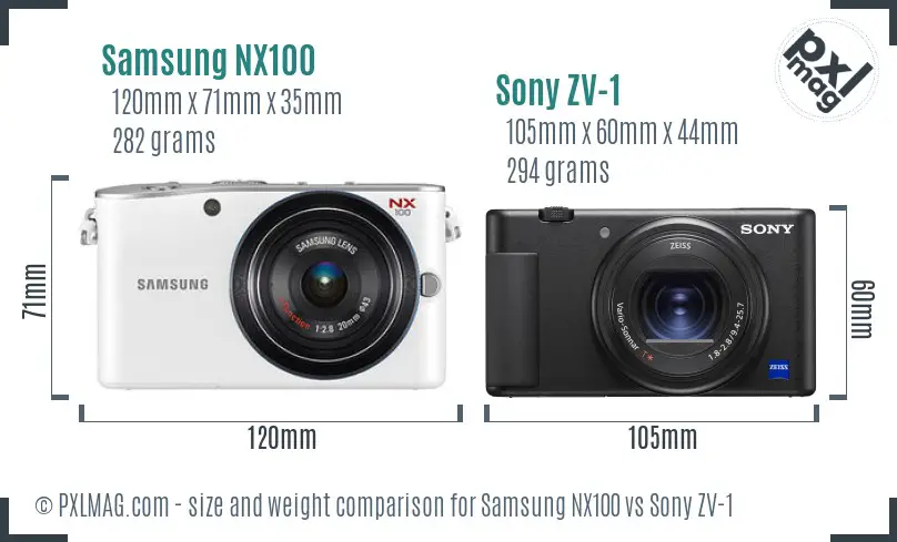 Samsung NX100 vs Sony ZV-1 size comparison