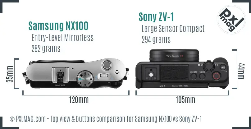 Samsung NX100 vs Sony ZV-1 top view buttons comparison