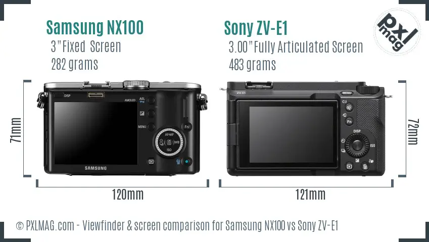 Samsung NX100 vs Sony ZV-E1 Screen and Viewfinder comparison