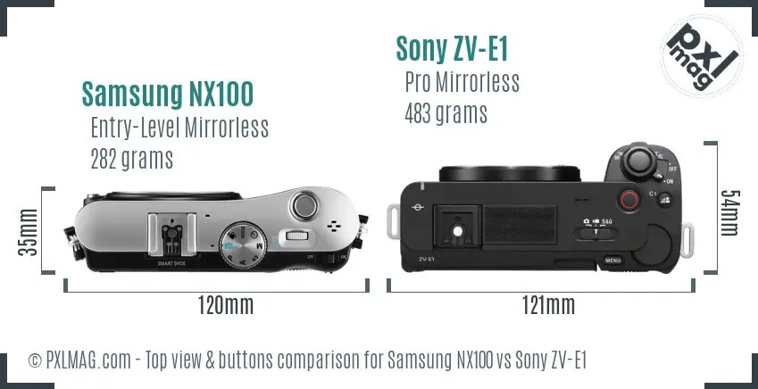 Samsung NX100 vs Sony ZV-E1 top view buttons comparison