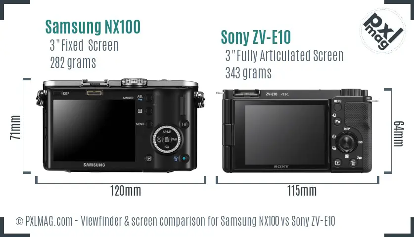 Samsung NX100 vs Sony ZV-E10 Screen and Viewfinder comparison