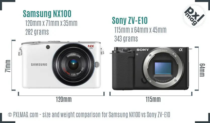 Samsung NX100 vs Sony ZV-E10 size comparison