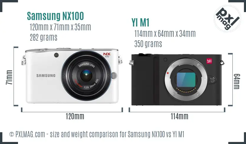 Samsung NX100 vs YI M1 size comparison