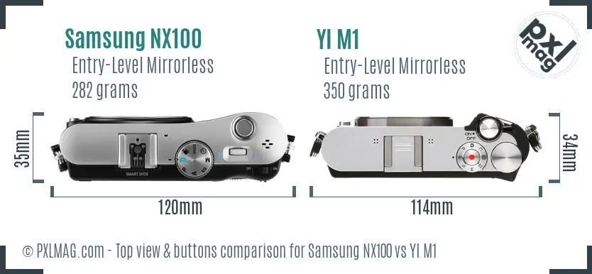 Samsung NX100 vs YI M1 top view buttons comparison