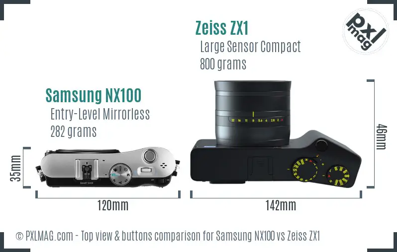 Samsung NX100 vs Zeiss ZX1 top view buttons comparison