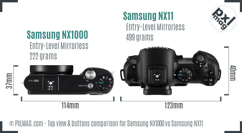 Samsung NX1000 vs Samsung NX11 top view buttons comparison