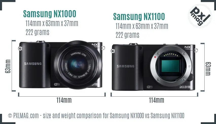 Samsung NX1000 vs Samsung NX1100 size comparison