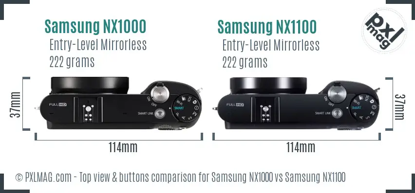 Samsung NX1000 vs Samsung NX1100 top view buttons comparison