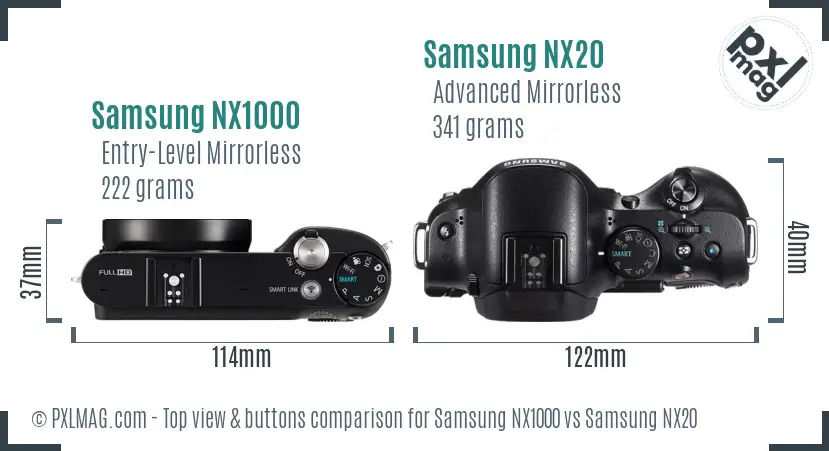Samsung NX1000 vs Samsung NX20 top view buttons comparison
