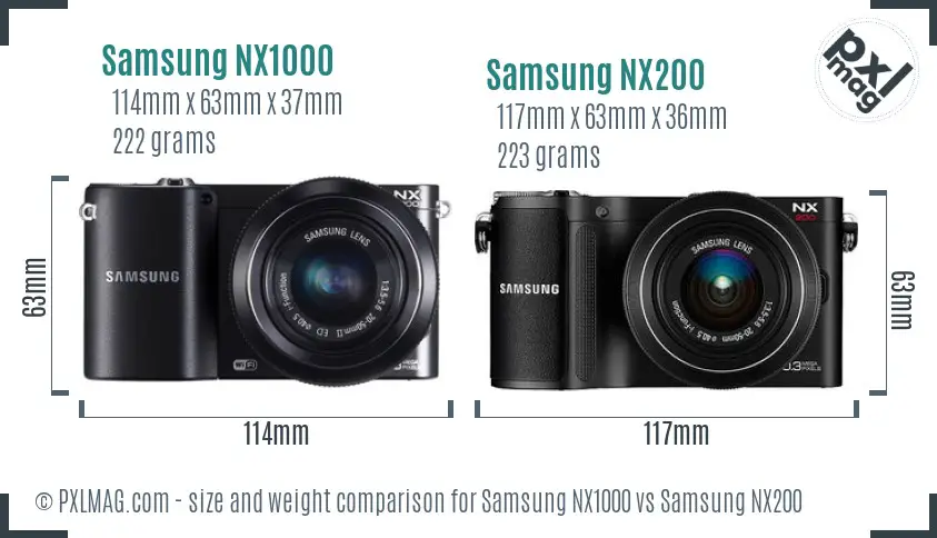 Samsung NX1000 vs Samsung NX200 size comparison
