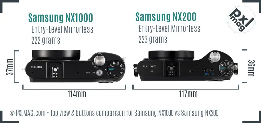 Samsung NX1000 vs Samsung NX200 top view buttons comparison